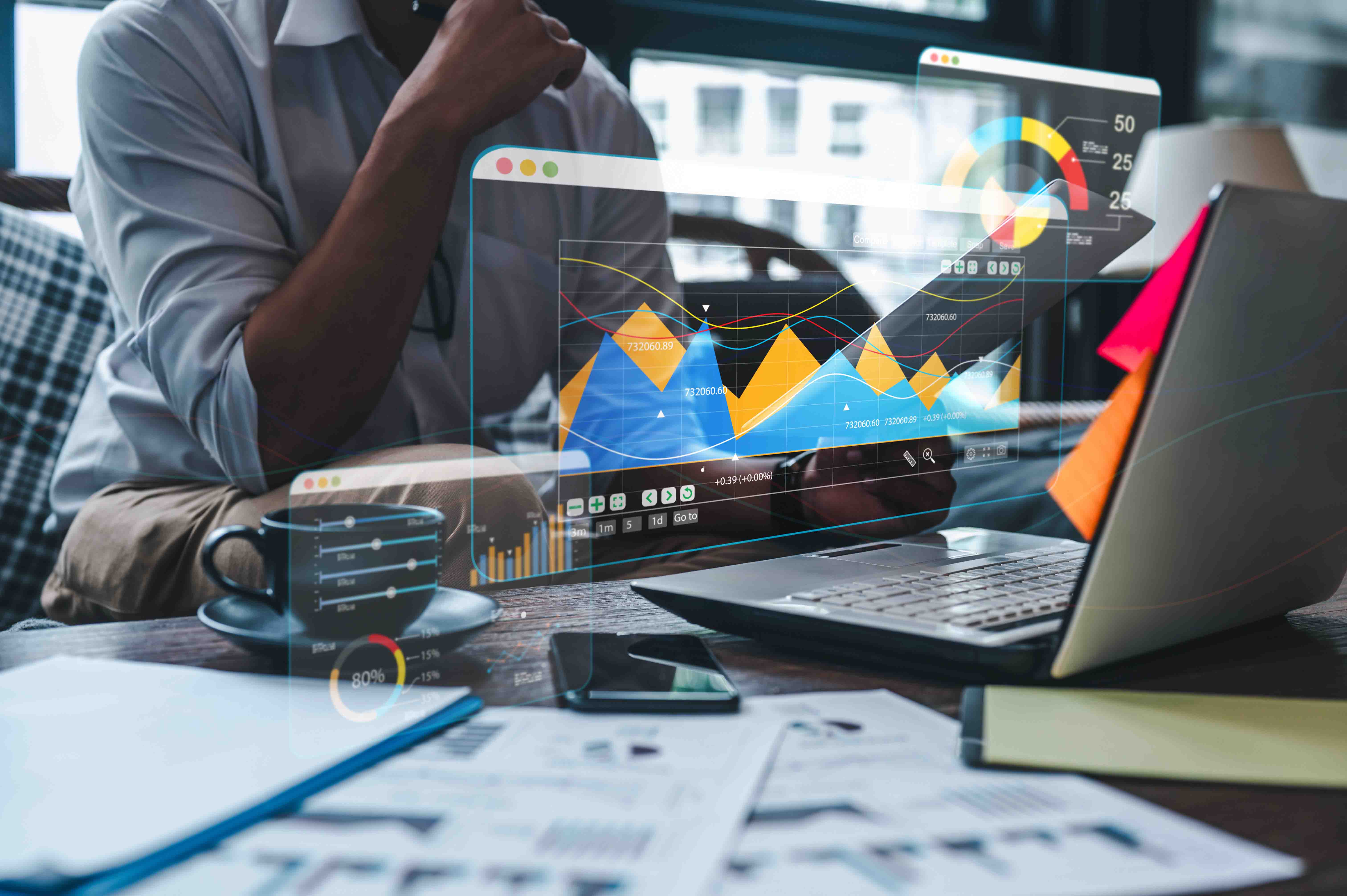 dark themed dashboard with risk heat maps and data visualizations